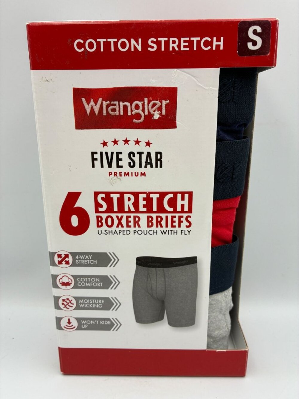 Wrangler Five Star Premium Mens Small Boxer Briefs Stretch 6-Pack Cotton Comfort